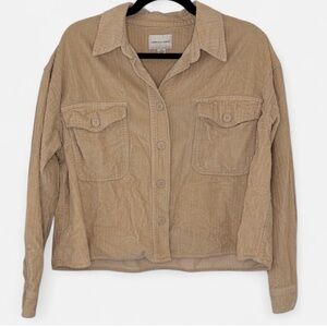 American Eagle Cropped Corduroy Button Down Shirt - Beige Tan - Large